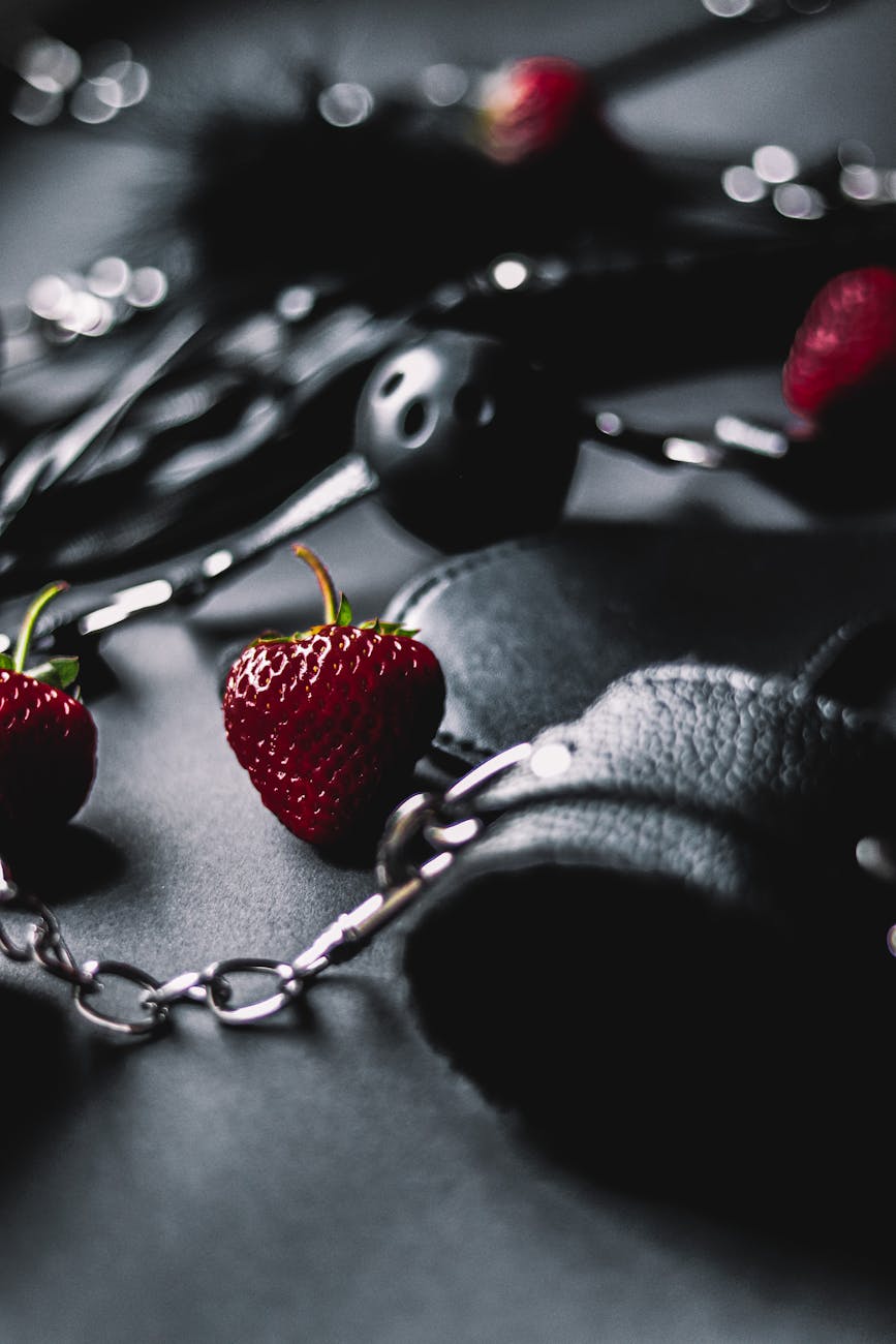 black leather and strawberries